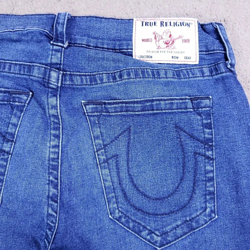 True Religion Jeans Mens 34 (35x32) Blue Ricky Relaxed Straight Med‎ Wash Denim